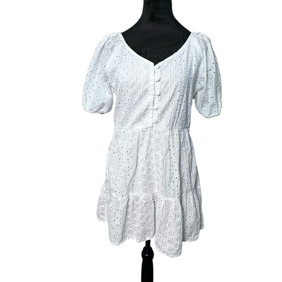 Zara Basic White Puff Sleeve Floral Embroidered Dress Cottagecore M/L - Picture 2 of 13